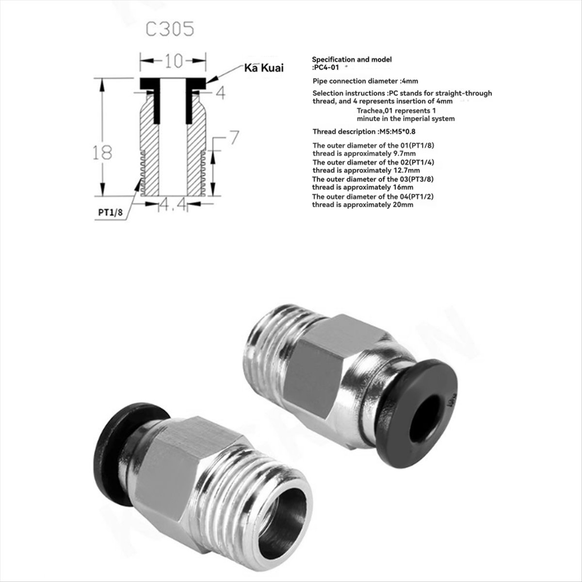 Ptfe Tube - 【A60I】PC4-M10 オス型ストレート空気圧PTFEチューブフィッティングコネクター