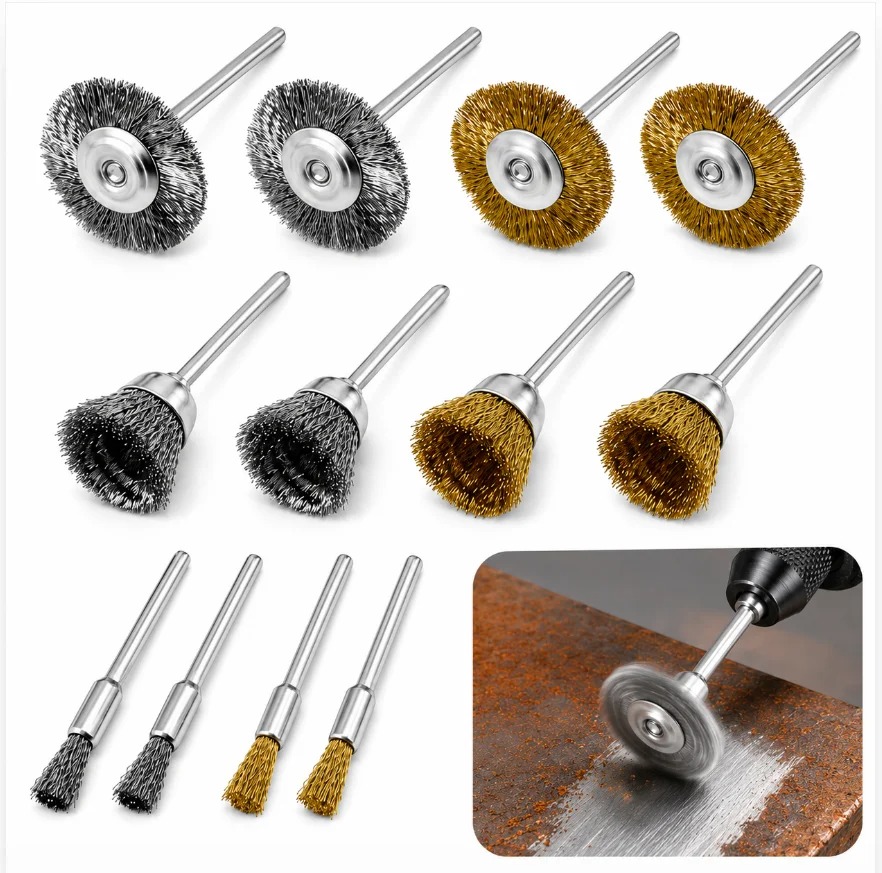 Nozzle Brass - 12個入り真鍮ブラシスチールワイヤーホイールブラシ ドリル用回転工具 研磨用回転工具 金属錆除去ブラシセット