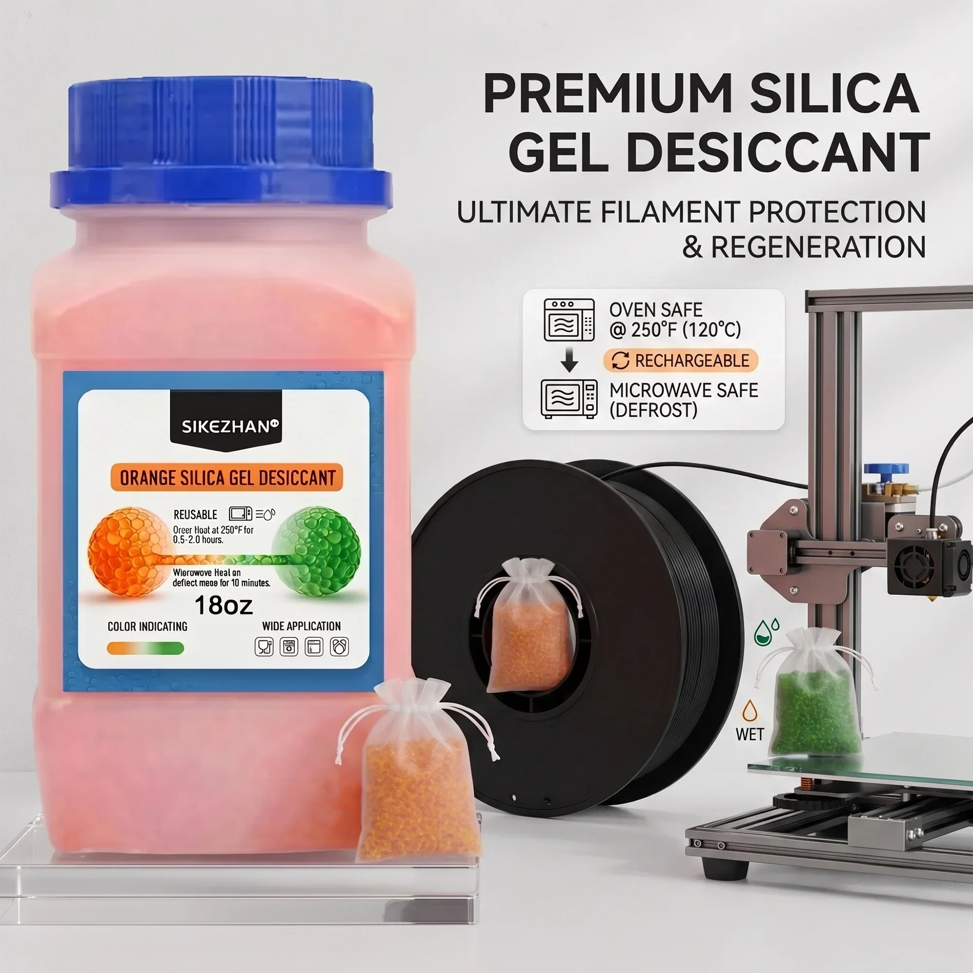 Enclosure 3D Printer - 3Dプリンターフィラメント用乾燥剤 オレンジシリカゲルビーズ 色が変わる充電式吸湿剤 ドライボックスカメラ用