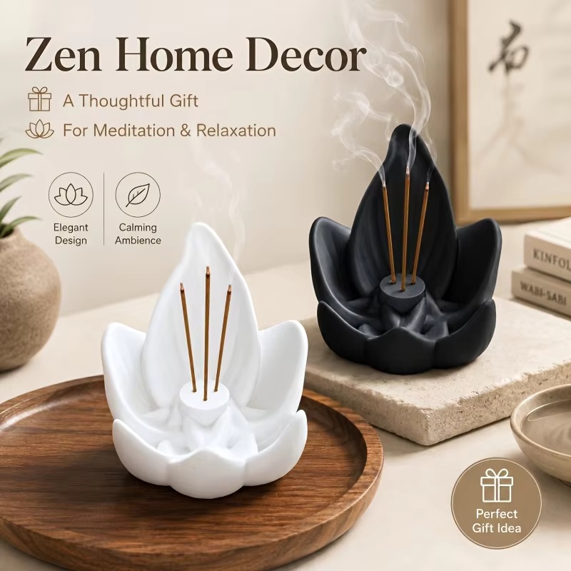 3D Printer Stand - 禅風中国式蓮の花香炉 3穴プラスチック製蓮の花香立て 3Dプリント製睡眠補助具 蓮の花卓上香台