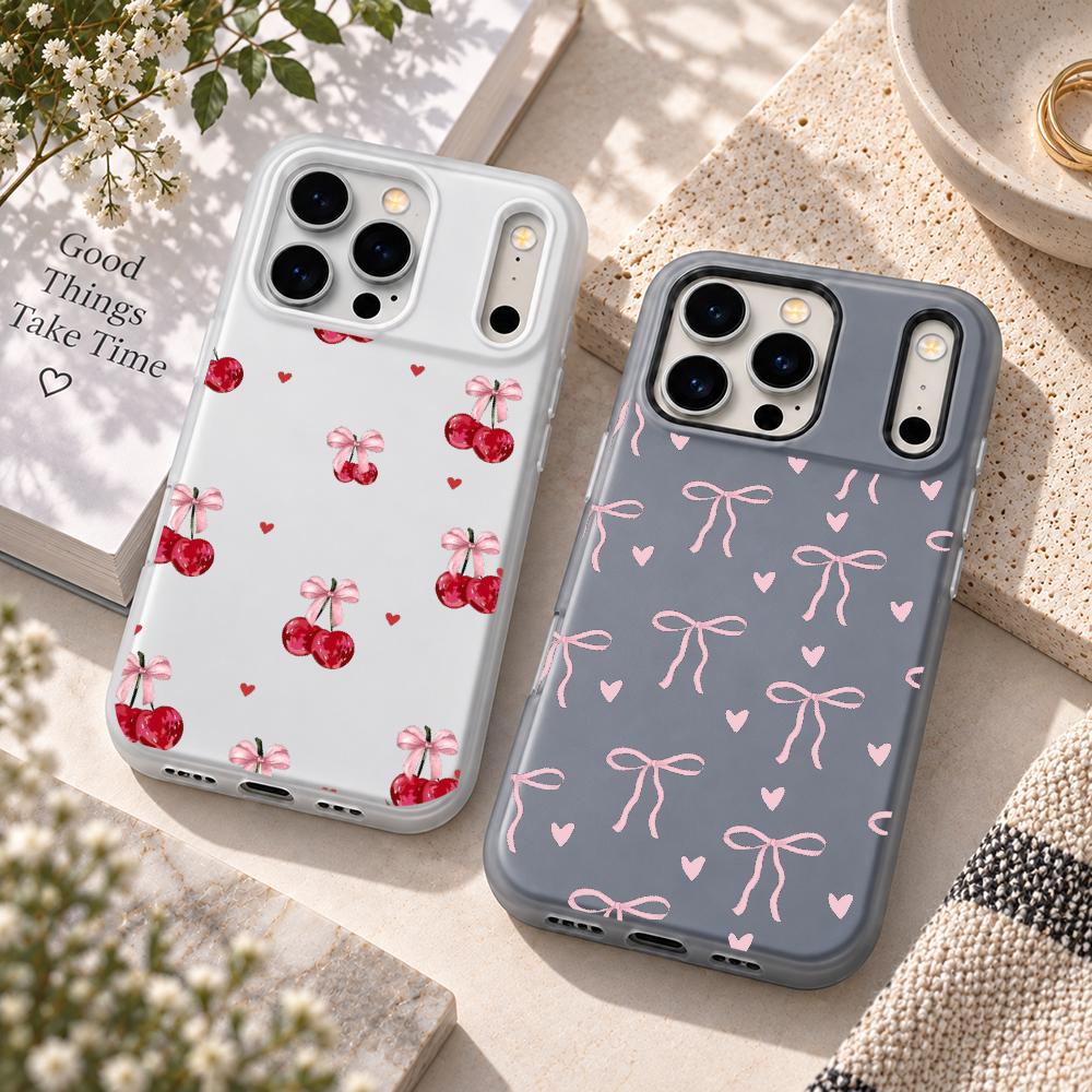 Tpu Filament - かわいいピンクのハート柄のリボンが付いたiPhone用ケース。iPhone 18、17、16、15、14、13 Pro Maxに対応。2-in-1のジェリーケース、ソフトマットカバー。