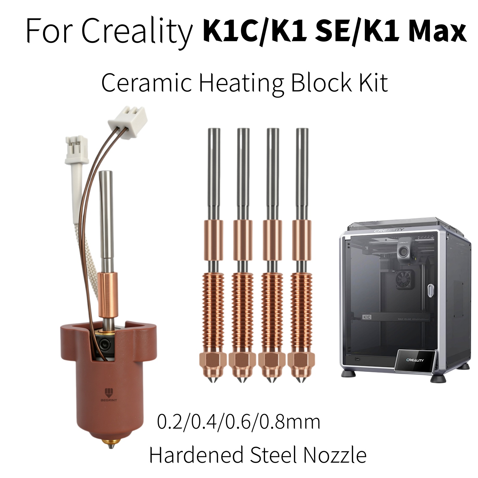 Hotend Assembly - Creality K1C K1 MAX ホットエンド用セラミック加熱ブロック、クイックスワップノズル 0.2-0.8