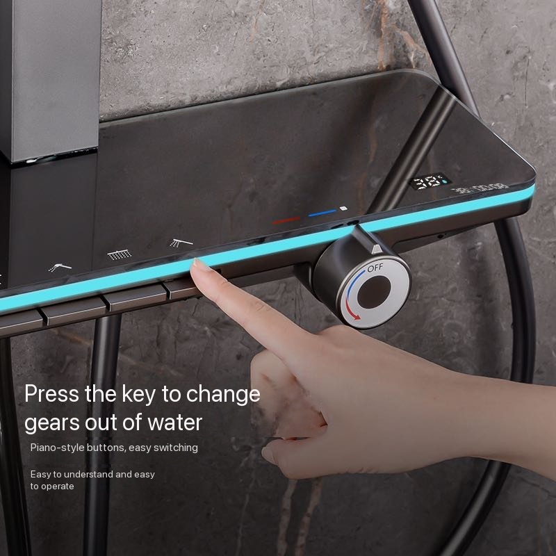 グレーのピアノボタン式アンビエントライト付き浴室シャワーフル - Nozzle Brass のレビューと価格