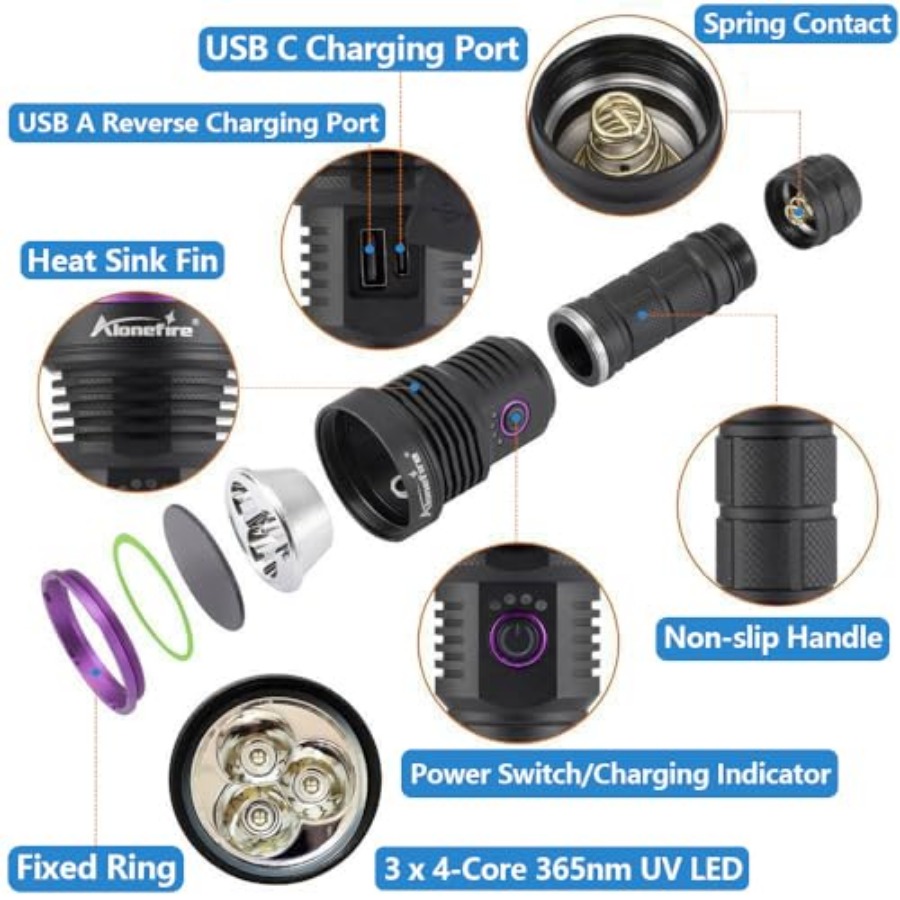 SV43 36W 365nm UV懐中電灯 USB C充電式 - Uv Resin のレビューと価格