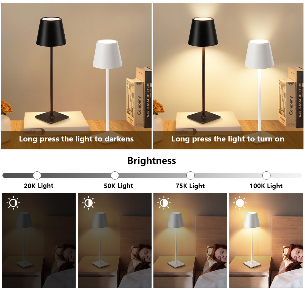 LED充電式デスクライトワイヤレステーブルランプ無段階調光タ - Glass Bed のレビューと価格